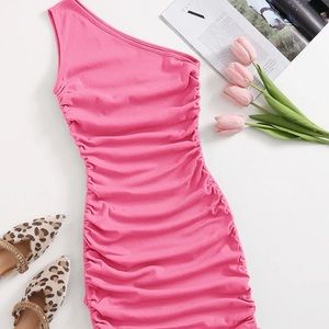Pink one shoulder bodycon dress